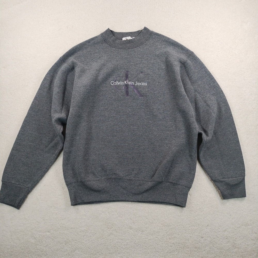 Vtg 90's Calvin Klein CK Embroidered Sweatshirt Size Med Gray High Crew USA CBK